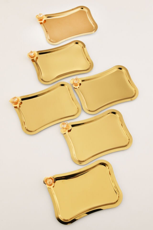 Naldo italyan model gold taş detaylı 6'lı sunum tepsisi gold