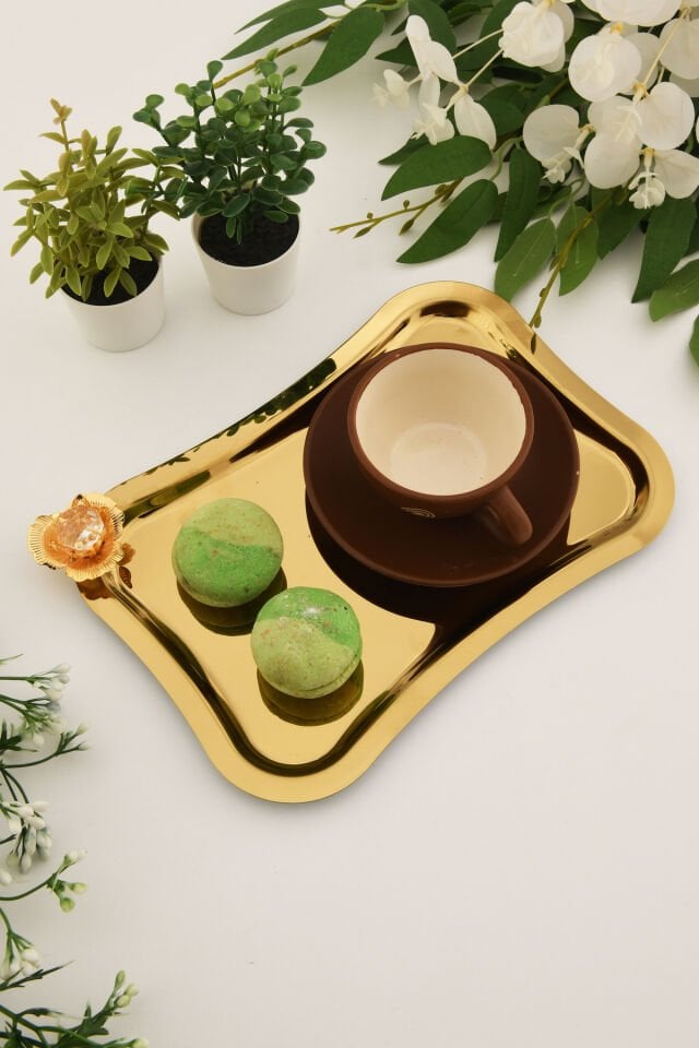 Naldo italyan model gold taş detaylı 1 Adet sunum tepsisi gold