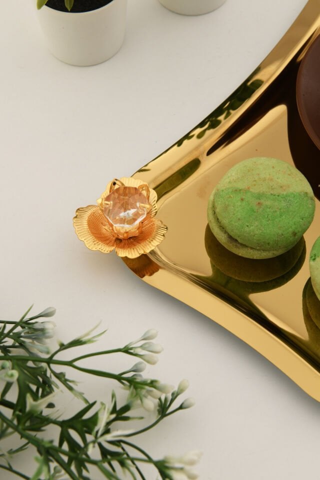 Naldo italyan model gold taş detaylı 1 Adet sunum tepsisi gold