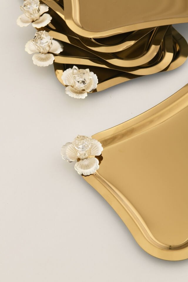 Naldo italyan model gümüş taş detaylı 6'lı sunum tepsisi gold