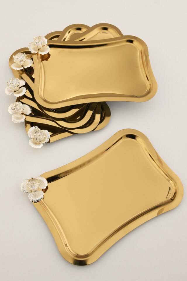 Naldo italyan model gümüş taş detaylı 6'lı sunum tepsisi gold