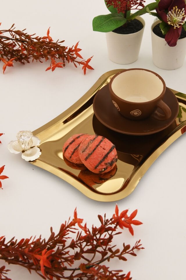 Naldo italyan model gümüş taş detaylı 1 Adet sunum tepsisi gold