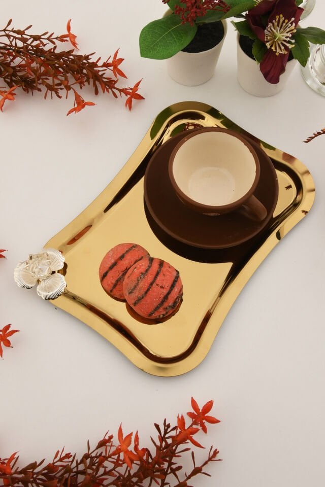 Naldo italyan model gümüş taş detaylı 1 Adet sunum tepsisi gold