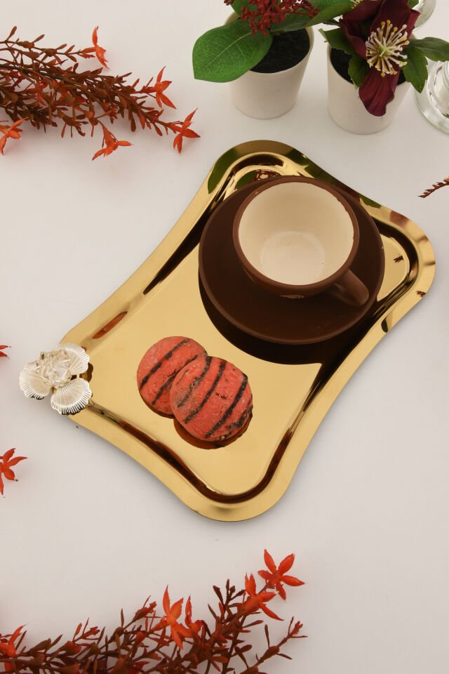 Naldo italyan model gümüş taş detaylı 1 Adet sunum tepsisi gold