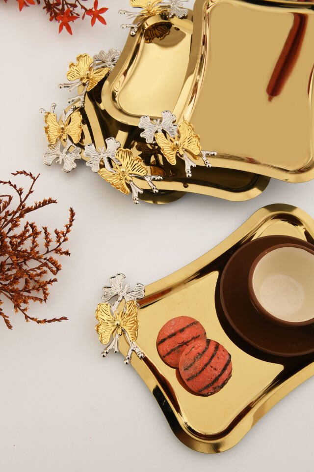 Naldo italyan model kelebek detaylı 6'lı sunum tepsisi gold