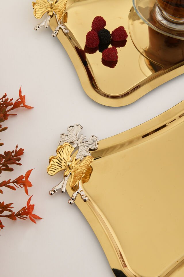 Naldo italyan model kelebek detaylı 6'lı sunum tepsisi gold