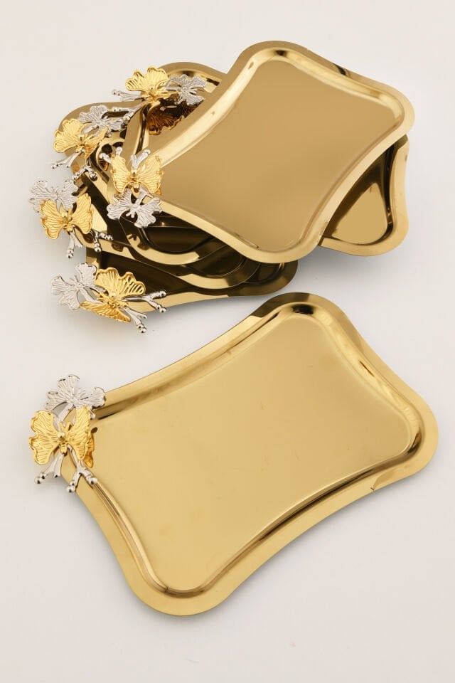 Naldo italyan model kelebek detaylı 6'lı sunum tepsisi gold