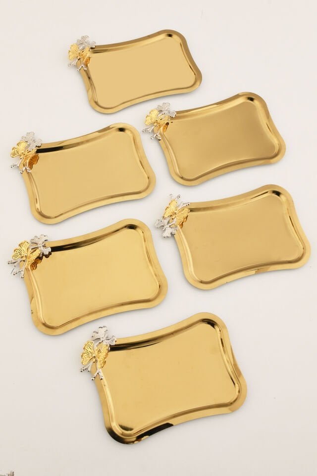 Naldo italyan model kelebek detaylı 6'lı sunum tepsisi gold