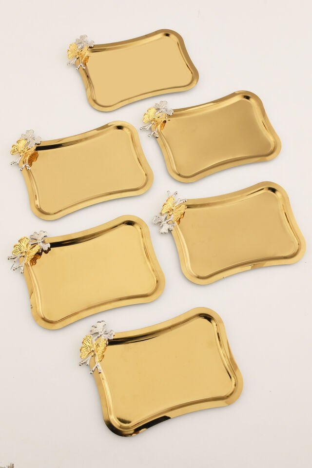 Naldo italyan model kelebek detaylı 6'lı sunum tepsisi gold