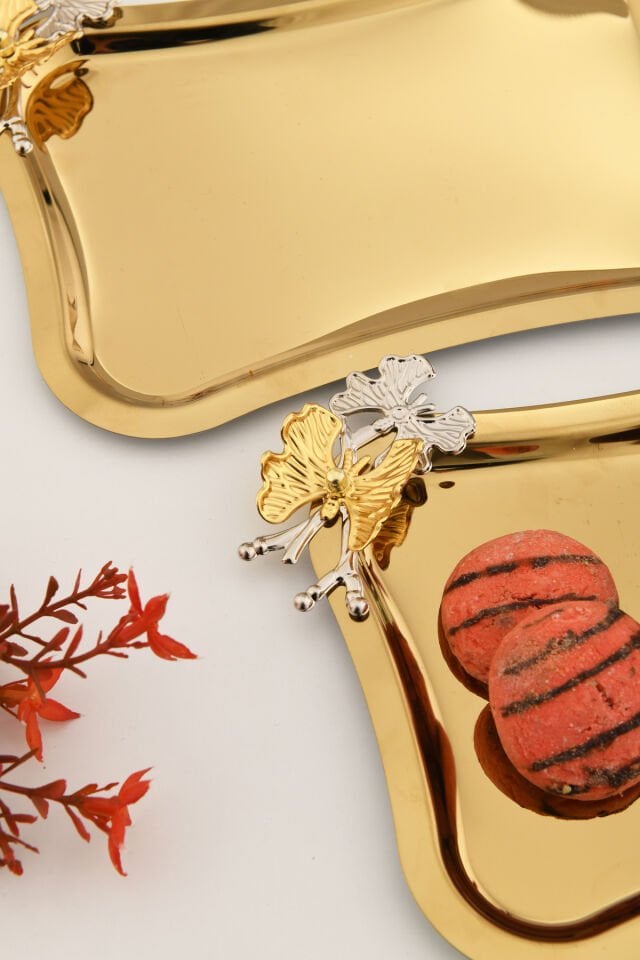 Naldo italyan model kelebek detaylı 3 Adet sunum tepsisi gold