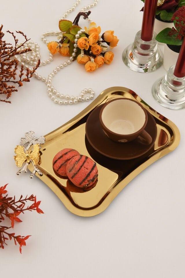 Naldo italyan model kelebek detaylı 1 Adet sunum tepsisi gold