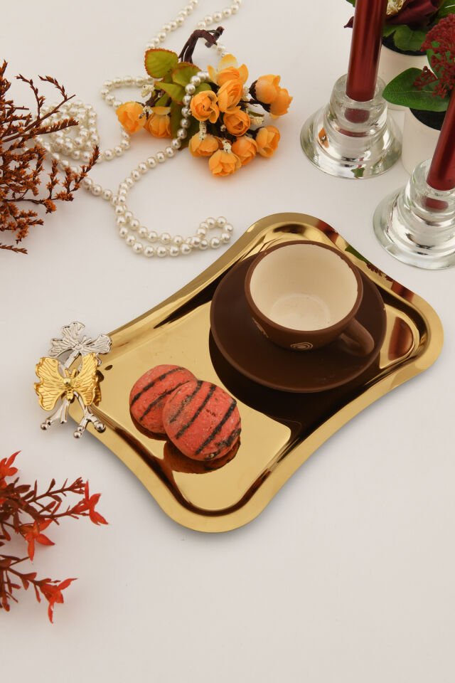 Naldo italyan model kelebek detaylı 1 Adet sunum tepsisi gold