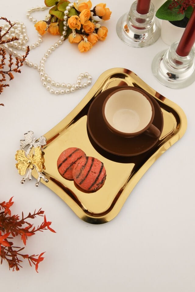 Naldo italyan model kelebek detaylı 1 Adet sunum tepsisi gold