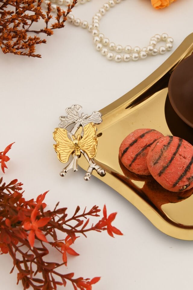 Naldo italyan model kelebek detaylı 1 Adet sunum tepsisi gold