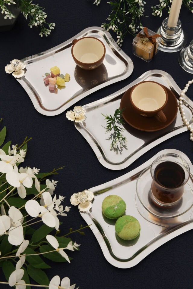 Naldo italyan model gümüş taş detaylı 3 Adet sunum tepsisi