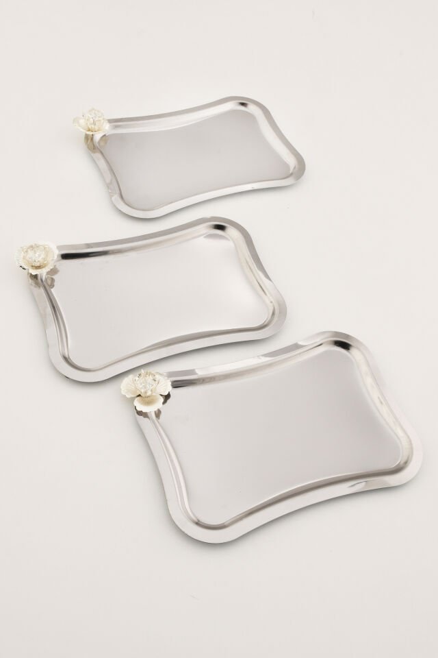 Naldo italyan model gümüş taş detaylı 3 Adet sunum tepsisi