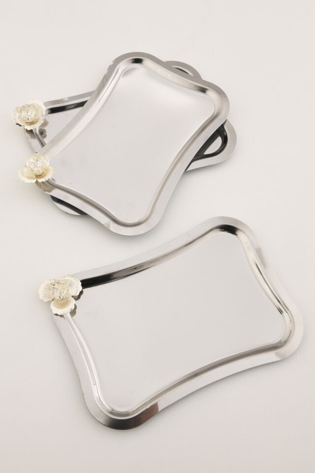 Naldo italyan model gümüş taş detaylı 3 Adet sunum tepsisi