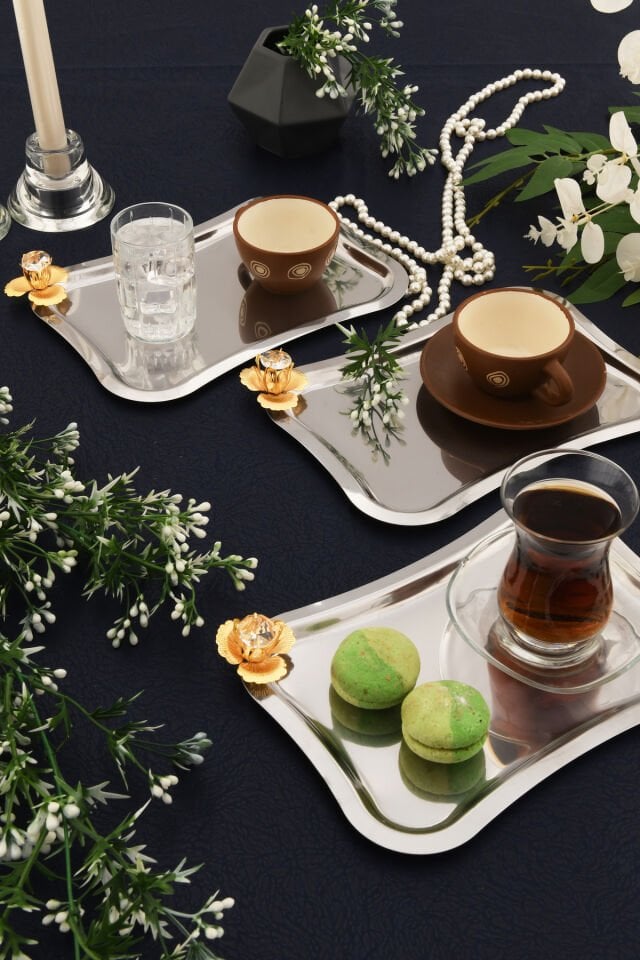 Naldo İtalyan Model Gold Taş Detaylı 3 Adet Sunum Tepsisi