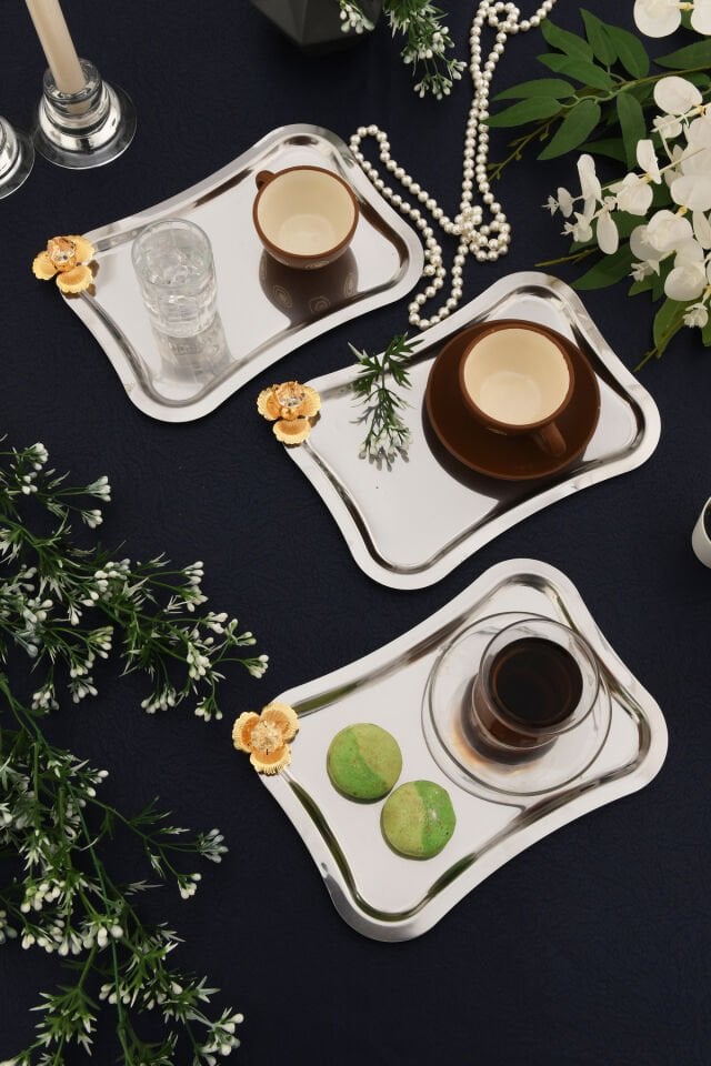 Naldo İtalyan Model Gold Taş Detaylı 3 Adet Sunum Tepsisi