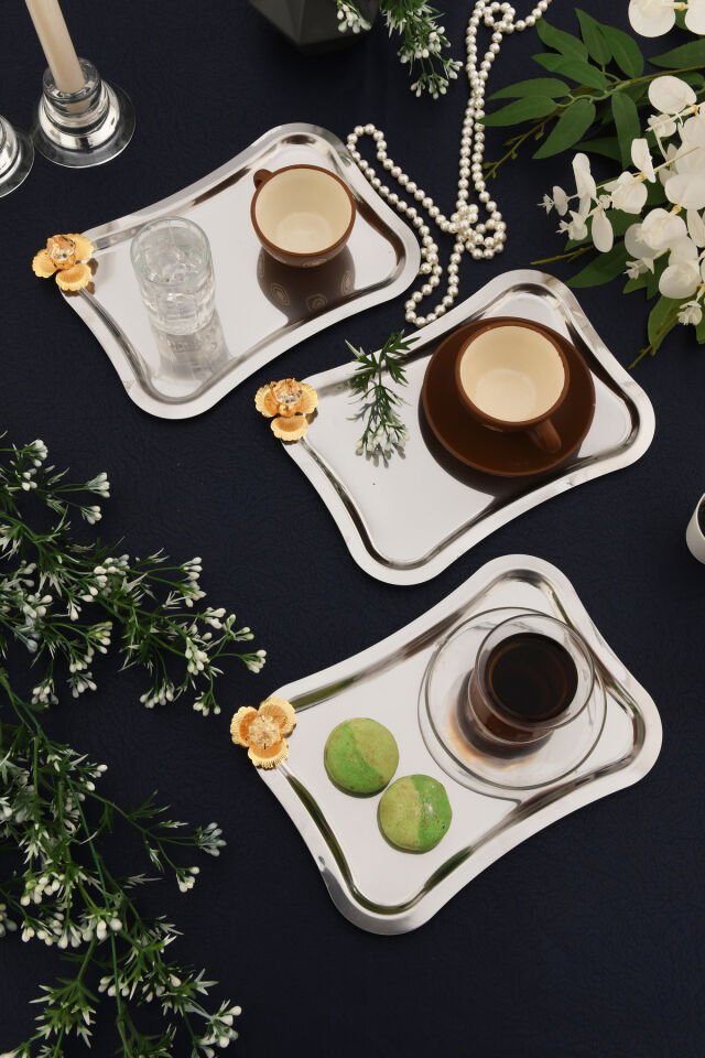 Naldo İtalyan Model Gold Taş Detaylı 3 Adet Sunum Tepsisi