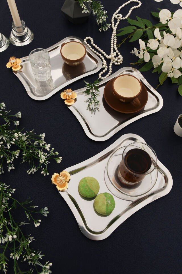 Naldo İtalyan Model Gold Taş Detaylı 3 Adet Sunum Tepsisi