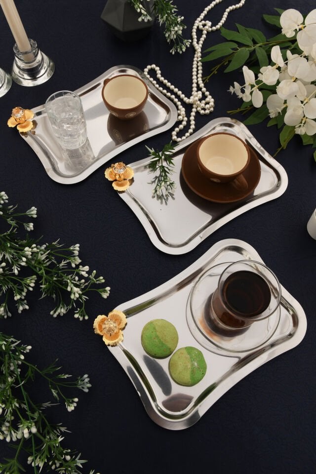 Naldo İtalyan Model Gold Taş Detaylı 3 Adet Sunum Tepsisi