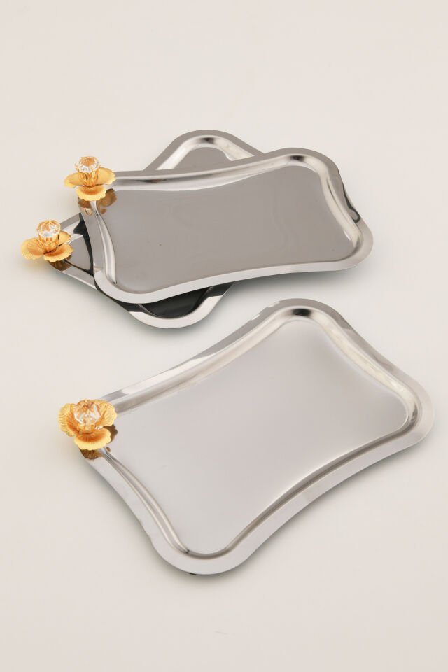 Naldo İtalyan Model Gold Taş Detaylı 3 Adet Sunum Tepsisi