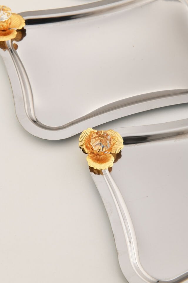 Naldo İtalyan Model Gold Taş Detaylı 3 Adet Sunum Tepsisi