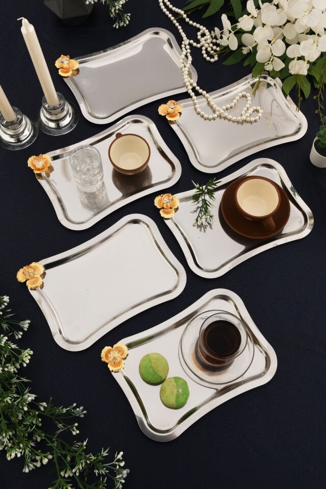 Naldo italyan Model Gold Taş Detaylı 6'lı Sunum Tepsisi