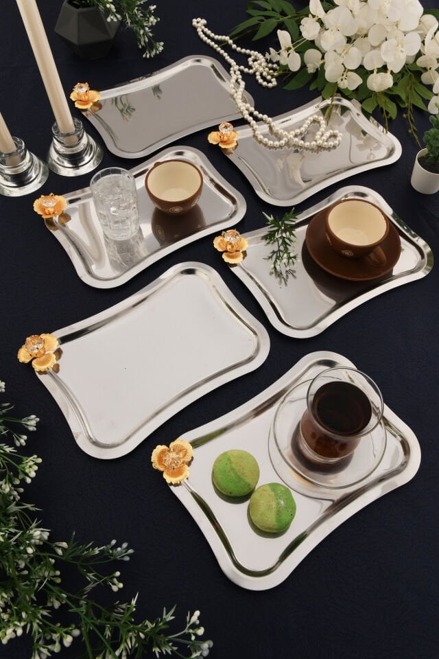 Naldo italyan Model Gold Taş Detaylı 6'lı Sunum Tepsisi