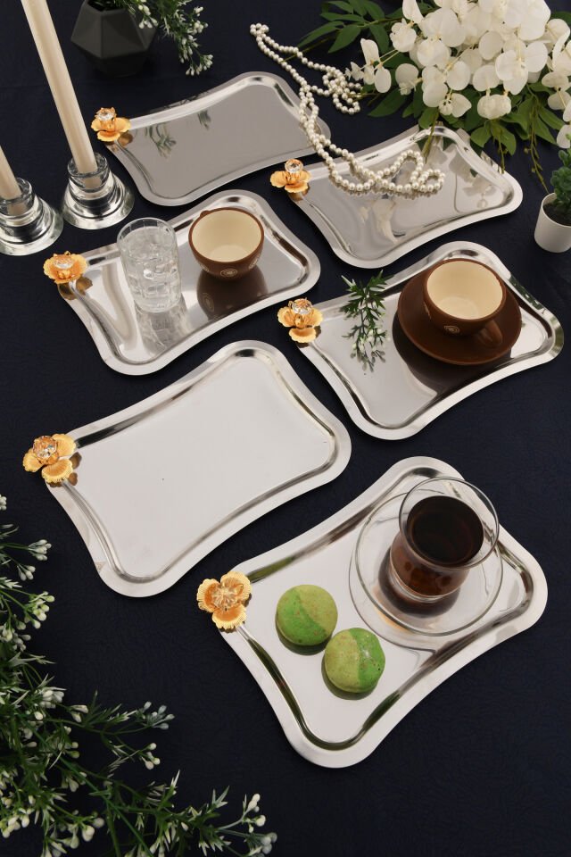 Naldo italyan Model Gold Taş Detaylı 6'lı Sunum Tepsisi