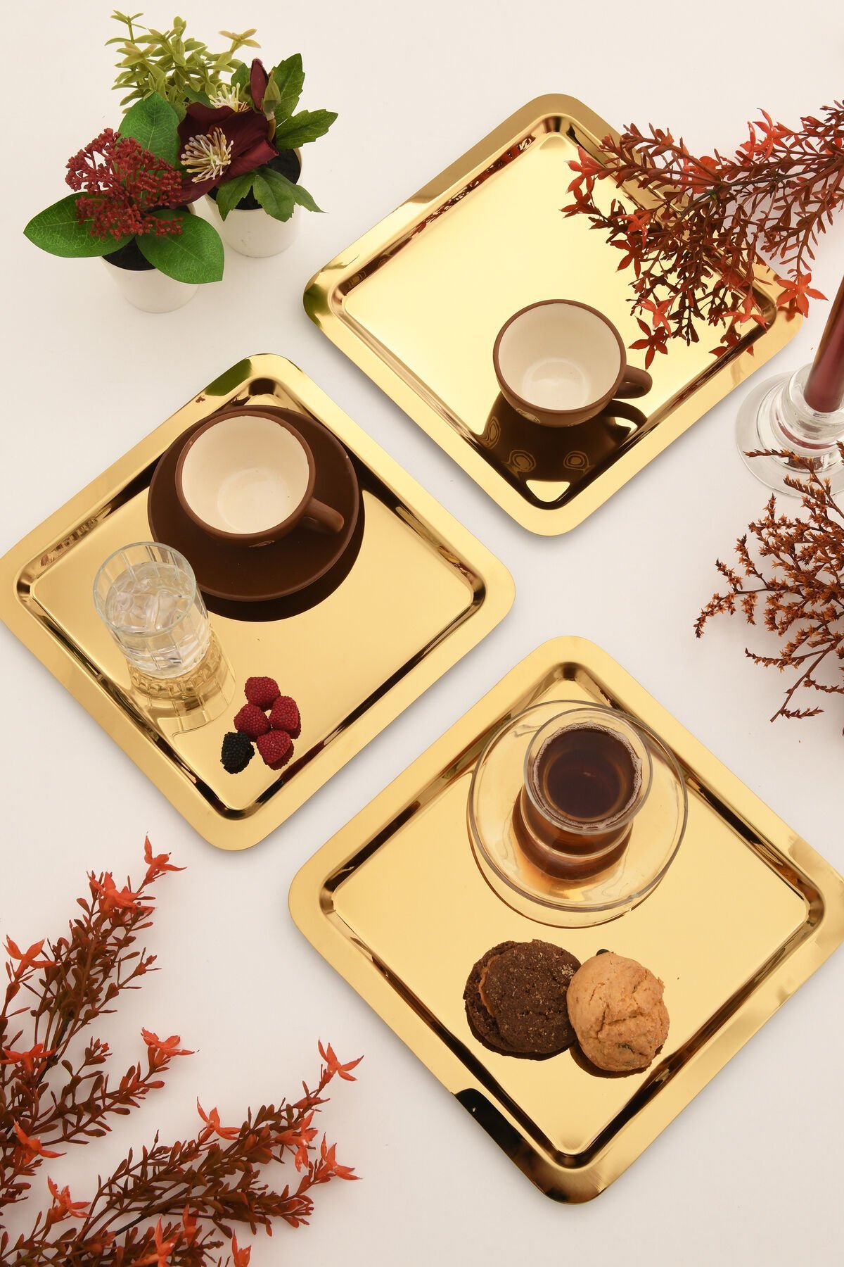 Orlen 3 Lü Paslanmaz Kahve Ve Çok Amaçlı Sunum Tepsisi Kare