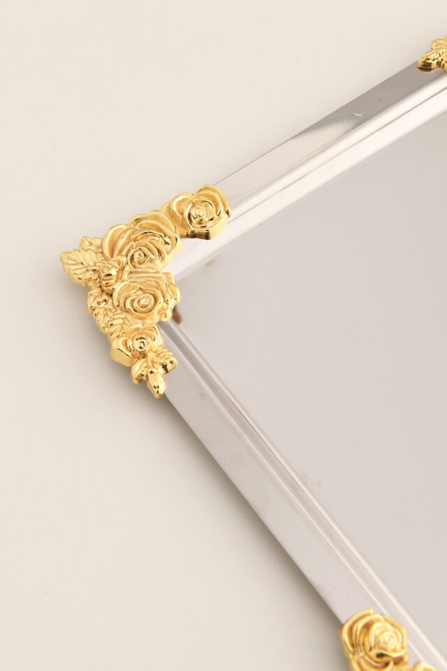 Alvio Paslanmaz Kare 4 Köşesi Sarı Çiçek Detaylı Sunum Tepsisi Gümüş 1 Adet