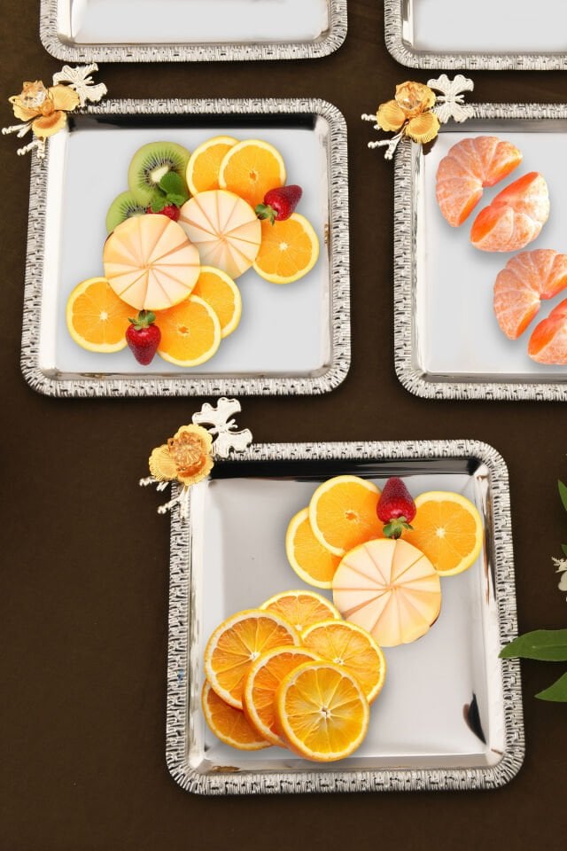 Sento Paslanmaz Kare Desenli Dallı Taş Detaylısunum Tepsisi 6 Lı Takım