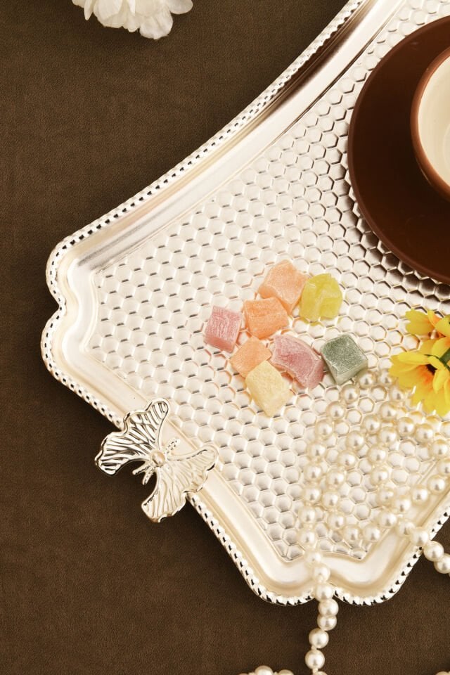 Fiano Kelebek Petek Model Kelebek Detaylı Sunum Tepsisi Gümüş 1 Adet