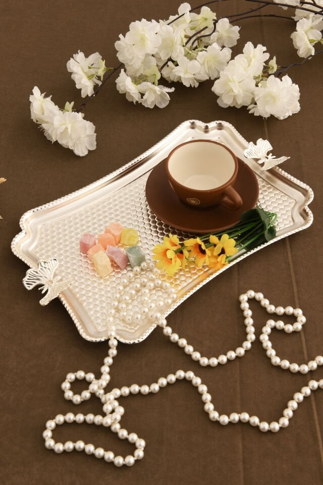 Fiano Kelebek Petek Model Kelebek Detaylı Sunum Tepsisi Gümüş 1 Adet