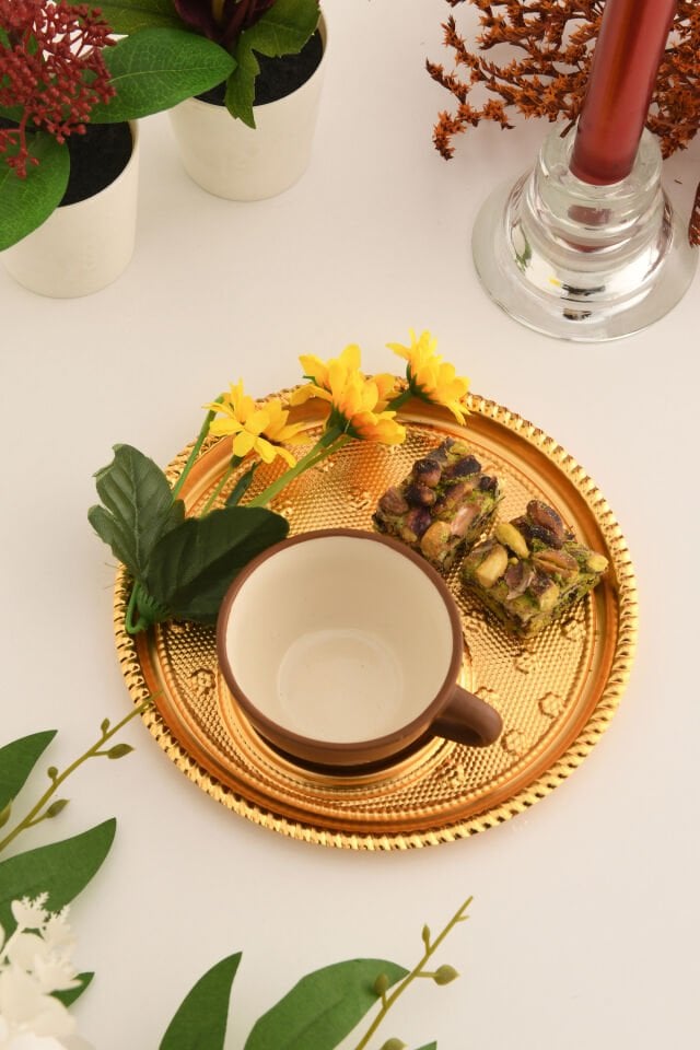 Taval Yuvarlak Desenli Çay Ve Kahve Keyif Sunum Tepsisi Gold 1 Adet