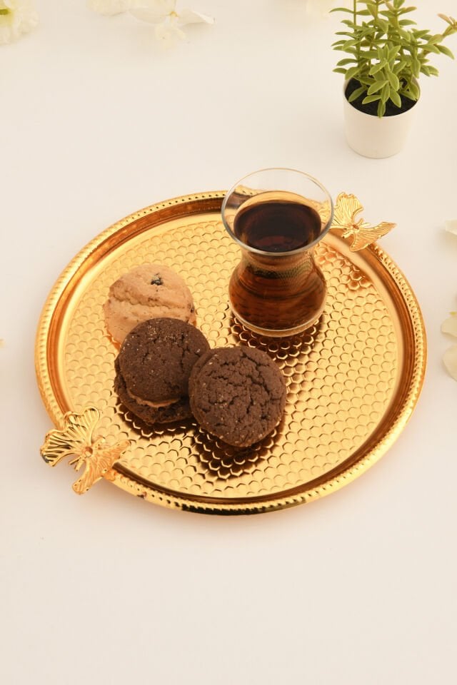 Iren Yuvarlak Petek Model Kelebek Detaylı Sunum Tepsisi Gold 1 Adet