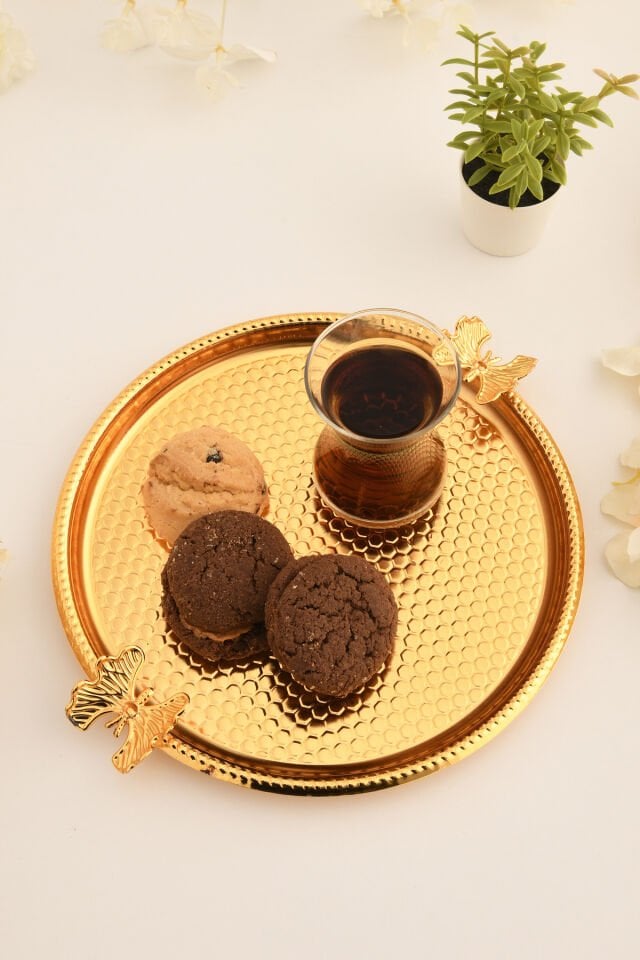 Iren Yuvarlak Petek Model Kelebek Detaylı Sunum Tepsisi Gold 1 Adet