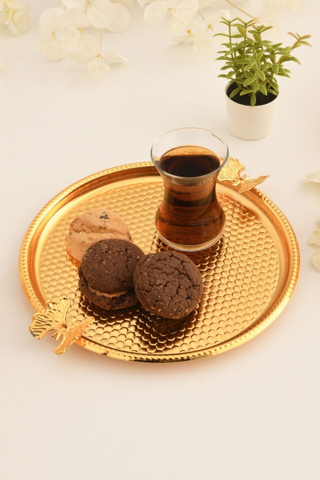 Iren Yuvarlak Petek Model Kelebek Detaylı Sunum Tepsisi Gold 1 Adet