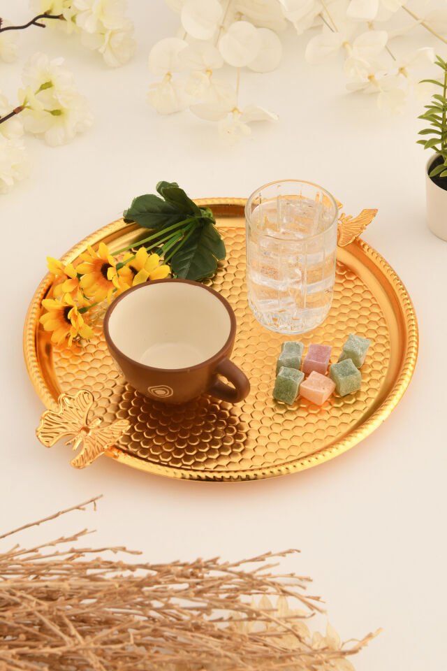 Iren Yuvarlak Petek Model Kelebek Detaylı Sunum Tepsisi Gold 1 Adet