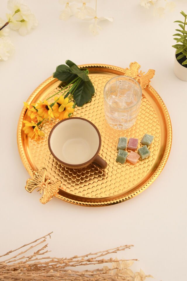 Iren Yuvarlak Petek Model Kelebek Detaylı Sunum Tepsisi Gold 1 Adet