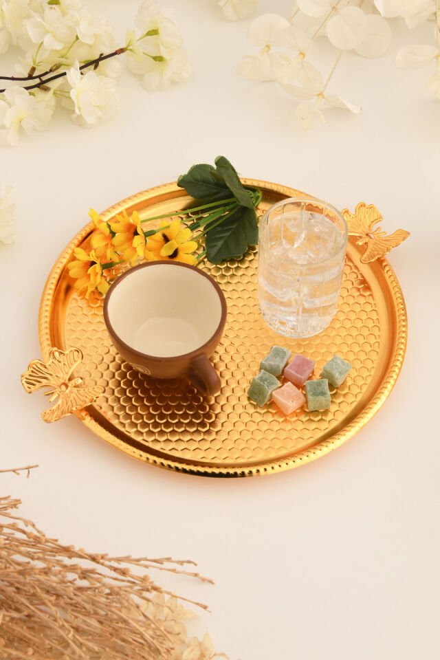 Iren Yuvarlak Petek Model Kelebek Detaylı Sunum Tepsisi Gold 1 Adet