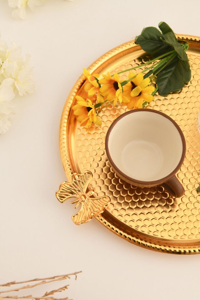 Iren Yuvarlak Petek Model Kelebek Detaylı Sunum Tepsisi Gold 1 Adet