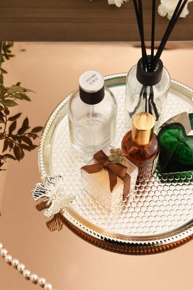 Iren Yuvarlak Petek Model Kelebek Detaylı Sunum Tepsisi Gümüş 1 Adet