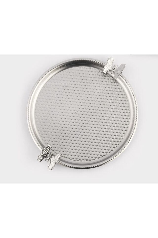 Iren Yuvarlak Petek Model Kelebek Detaylı Sunum Tepsisi Gümüş 1 Adet