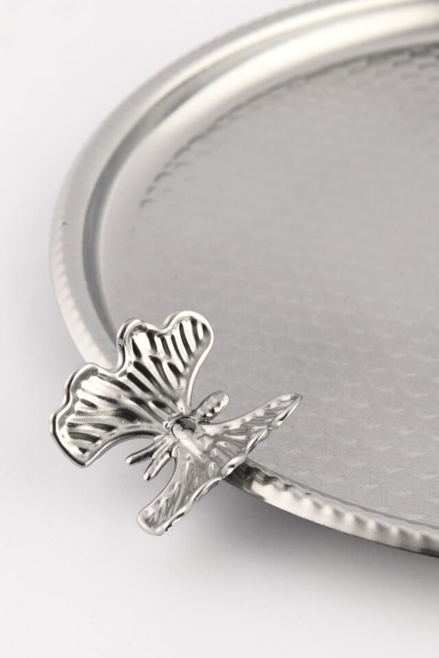 Iren Yuvarlak Petek Model Kelebek Detaylı Sunum Tepsisi Gümüş 1 Adet