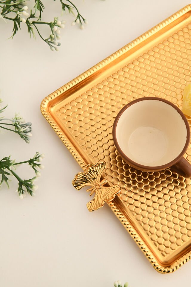 Karev Kare Petek Model Kelebek Detaylı Sunum Tepsisi Gold 1 Adet