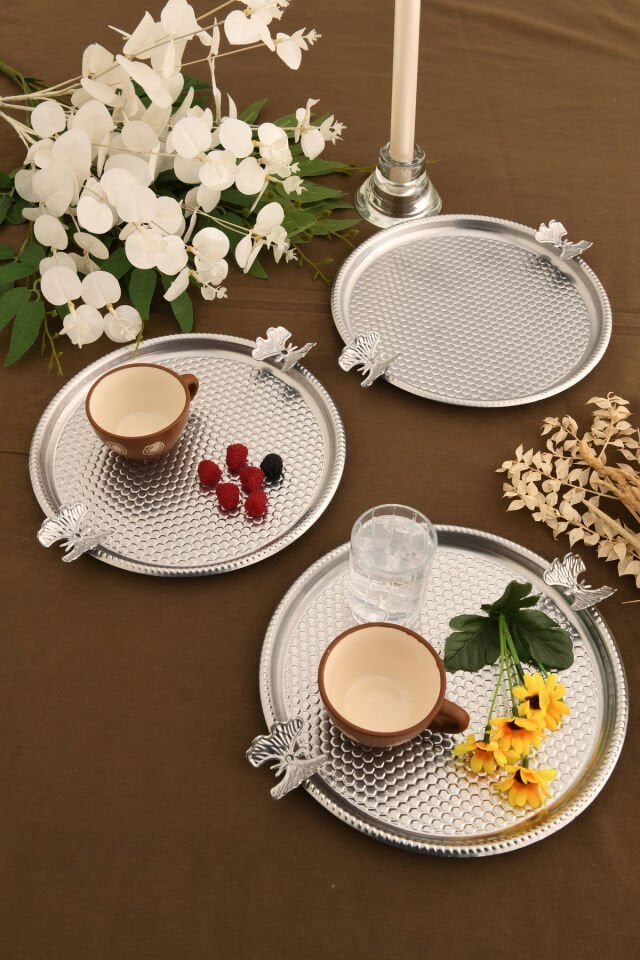 Iren Yuvarlak Petek Model Kelebek Detaylı Sunum Tepsisi 3 Lü Takım