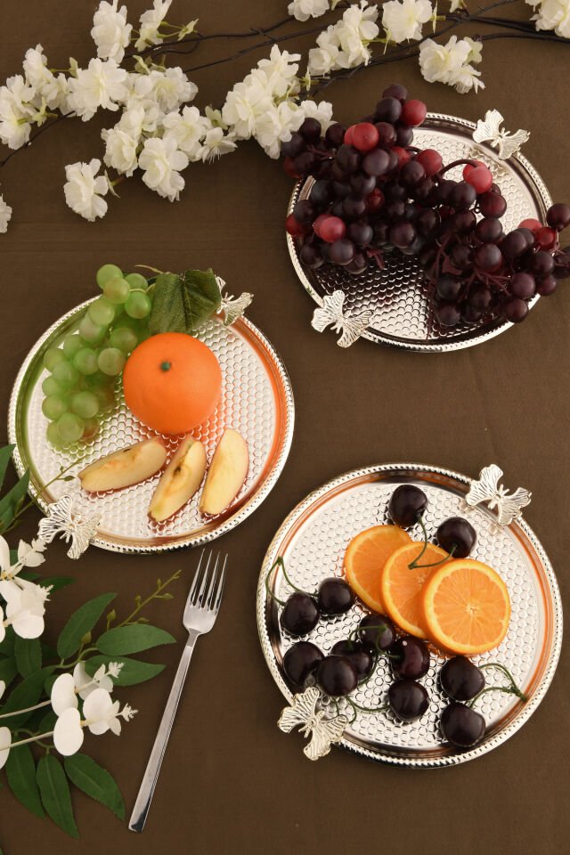 Iren Yuvarlak Petek Model Kelebek Detaylı Sunum Tepsisi 3 Lü Takım